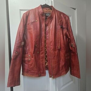 Men's Red Leather Moto Jacket